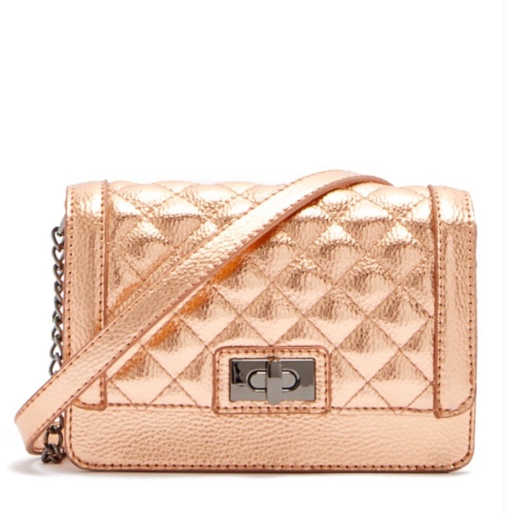 NWT JustFab Rose Gold Faux Leather Mini Crossbody